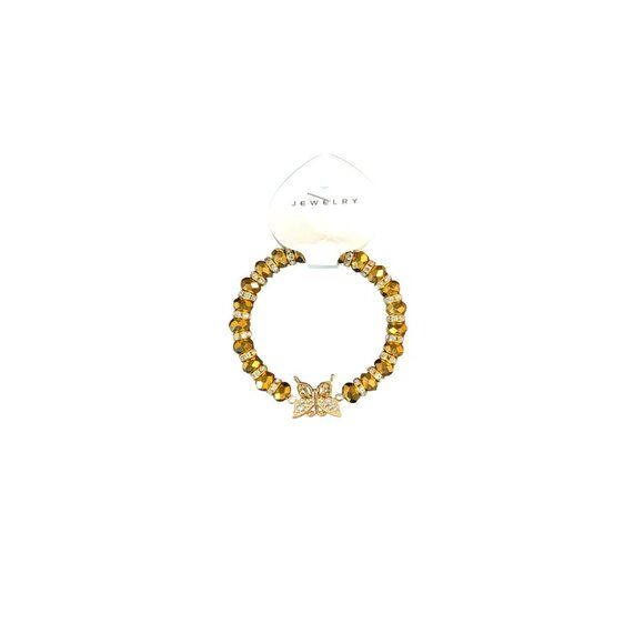 Chloe Accessory Butterfly Bracelet Sparkly Faceted Bead Stretchy Gold Tone Fairy - Picture 1 of 2